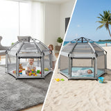 Tarc de Joaca pentru Bebelusi si Copii Elindor® Tip Cort, Spatiul Sigur de Joaca, Plasa de Protectie UV, Include Usa cu Fermoar, Materiale Eco-Friendly și Non-Toxice, Varsta 1-5 ani, 150 x 150 x 122 cm, Gri