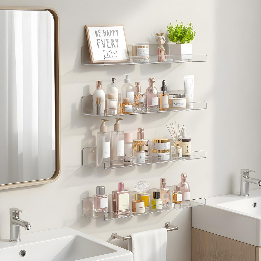 Set 4 Rafturi Elindor® Raft Suspendat de Depozitare, Mobila Bucatarie, Dormitor, Baie sau Birou, Etajera Practica cu Design Aerisit, Usor de Asamblat, Perfecta pentru Organizare Carti, Condimente, Decoratiuni, Polita Produse Diverse, 38 x 10 x 1.5 x 5 cm,