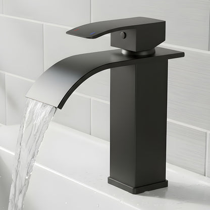 Baterie Chiuveta Neagra Elindor® Inalta, Tip Cascada, Robinet de Apa Modern, Monocomanda pentru Bucatarie si Baie, Otel Inoxidabil, Montare pe Blat, Jet Larg, Incastrata, Multifunctionala Design Elegant pentru Lavoar sau Vas, 14 cm