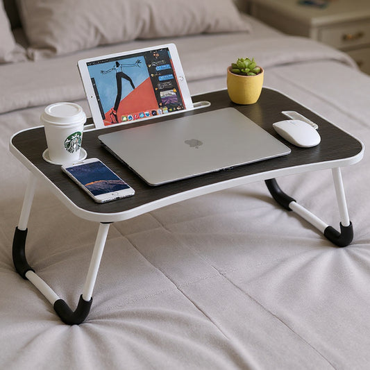 Masa Pliabila pentru Laptop Elindor® Suport  Tableta, Carte si Pahar, Antiderapanta, Usor de Depozitat, Birou Portabil Utilizare in Orice Loc, Ideala la Munca sau Mic Dejun la Pat, Negru