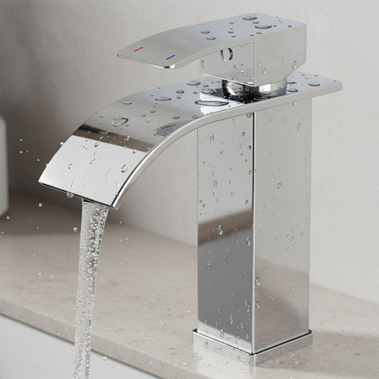 Baterie Chiuveta Argintie Elindor® Inalta, Tip Cascada, Robinet de Apa Modern, Monocomanda pentru Bucatarie si Baie, Otel Inoxidabil, Montare pe Blat, Jet Larg, Incastrata, Multifunctionala Design Elegant pentru Lavoar sau Vas, 14 cm, Nichel Periat