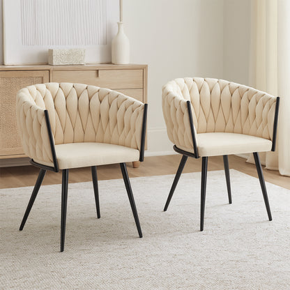 Set 2 Scaune Elindor® Ergonomice, Tip Scoica, Design Contemporan, Scaun cu Spatar si cu Manere, din Catifea cu Picioare Metalice Aurii, Potrivite pentru Living, Bucatarie, Birou, Dormitor, Latime Sezut 44 cm, 71 x 50 x 45 cm, Bej