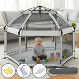 Tarc de Joaca pentru Bebelusi si Copii Elindor® Tip Cort, Spatiul Sigur de Joaca, Plasa de Protectie UV, Include Usa cu Fermoar, Materiale Eco-Friendly și Non-Toxice, Varsta 1-5 ani, 150 x 150 x 122 cm, Gri