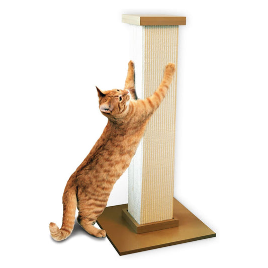 Ansamblu de Joaca Elindor® pentru Pisici, Post pentru Zgariat din Sisal, Stalp pentru Ascutit Gheare, Baza din Lemn, Accesorii Animale de Companie, Montare Usoare, 40.6 x 40.6 x 81.3 cm, Bej