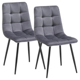 Set 2 Scaune Elindor® Ergonomice, Design Contemporan, Scaun cu Spatar Inaltime 41 cm, fara Manere, din Catifea cu Picioare Metalice Negre, Potrivite pentru Living, Bucatarie, Birou, Dormitor, 54 x 45 x 83 cm, Gri
