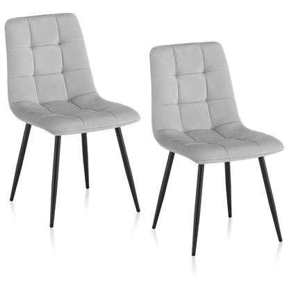 Set 2 Scaune Elindor® Ergonomice, Design Contemporan, Scaun cu Spatar Inaltime 41 cm, fara Manere, din Catifea cu Picioare Metalice Negre, Potrivite pentru Living, Bucatarie, Birou, Dormitor, 54 x 45 x 83 cm, Gri Deschis