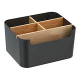 Cutie de Depozitare Elindor® din Bambus, cu 5 Compartimente Detasabile, Organizator de Birou, Potrivit si pentru Baie, Living, Bucatarie, pentru Creioane, Hartii, Rechizite, Pixuri, Suport Multufunctional, 18 x 14.8 x 10 cm, Negru