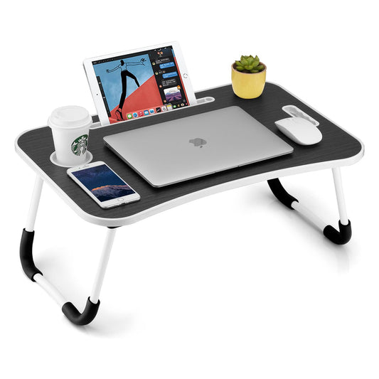 Masa Pliabila pentru Laptop Elindor® Suport  Tableta, Carte si Pahar, Antiderapanta, Usor de Depozitat, Birou Portabil Utilizare in Orice Loc, Ideala la Munca sau Mic Dejun la Pat, Negru