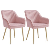 Set 2 Scaune Elindor® Ergonomice, Design Contemporan, Scaun cu Spatar si cu Manere, din Catifea cu Picioare Metalice Aurii, Potrivite pentru Living, Bucatarie, Birou, Dormitor, Latime Sezut 49 cm, 55.5 x 43 x 83 cm, Roz