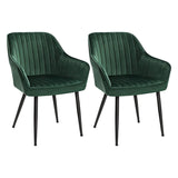 Set 2 Scaune Elindor® Ergonomice, Design Contemporan, Scaun cu Spatar si cu Manere, din Catifea cu Picioare Metalice Negre, Potrivite pentru Living, Bucatarie, Birou, Dormitor, Latime Sezut 49 cm, 55.5 x 43 x 83 cm, Verde Inchis