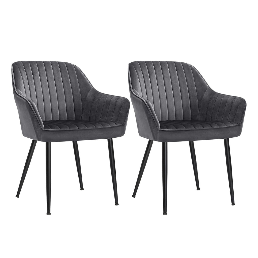 Set 2 Scaune Elindor® Ergonomice, Design Contemporan, Scaun cu Spatar si cu Manere, din Catifea cu Picioare Metalice Negre, Potrivite pentru Living, Bucatarie, Birou, Dormitor, Latime Sezut 49 cm, 55.5 x 43 x 83 cm, Gri Inchis