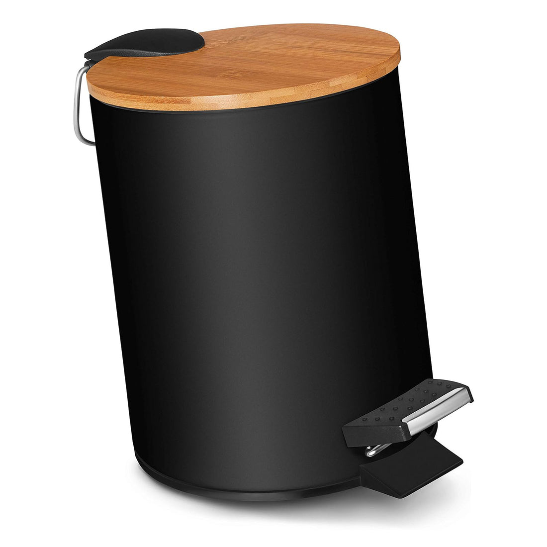 Cos de Gunoi Bucatarie Elindor® cu Pedala, cu Capac din Bambus, Capacitate 3L, Galeata Detasabila, Maner Transport, Multifunctional, Ideal in Bucatarie, Baie, Birou, Camara, Living, Dormitor, Potrivit pentru Colectare Selectiva, Negru