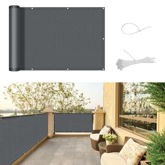 Paravan Intimitate pentru Balcon Elindor® Plasa Rezistenta la Ploaie, Vant si Radiatii UV, Impermeabila, PE+PU, Accesorii Terasa si Foisor, Inele Aluminiu, Design Modern si Discret, 90 × 300 cm, Gri