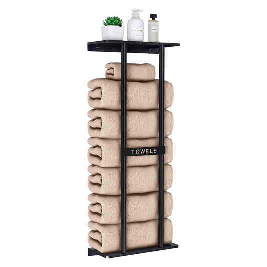 Suport Prosop Elindor® Polita cu Adeziv, Etajera Prosoape Dus, Organizare Perete, Organizator Baie, Accesorii din Inox, 32 × 14 × 76 cm, Negru