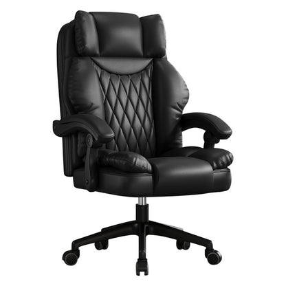 Scaun de Birou Elindor® Ergonomic, Design Contemporan, Scaun cu Spatar si Manere, din Piele PU cu Suport pentru Picioare si Roti, Latime Sezut 58 cm, Inaltime intre 48-56 cm, Negru