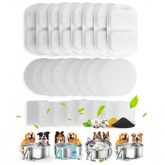 Set de 3x 8 Filtre Elindor® pentru Dispenser de Apa Animale Tip Adapator, Accesorii Purificare si Filtrare Tripla pentru Fantana Pisici si Caini, Elimina Eficient Firele de Par si Impuritatile, Compatibile Fantani Inox 7 Litri, Alb