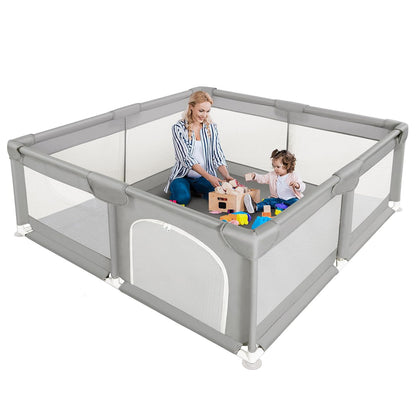 Tarc de Joaca pentru Bebelusi si Copii Elindor® cu Husa Groasa din Spuma, Spatiul Sigur de Joaca, Plasa de Protectie, Include Usa cu Fermoar, Materiale Eco-Friendly și Non-Toxice, Varsta 0-5 ani, 127 x 127 cm, Gri