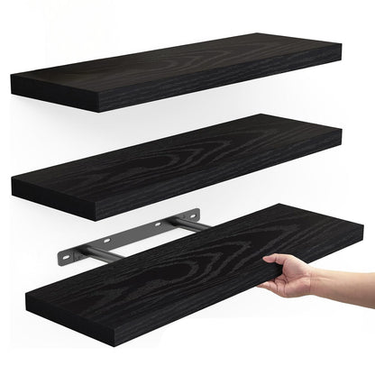Set 3 Rafturi Elindor® Negre, Raft Suspendat de Depozitare, Mobila Bucatarie, Dormitor, Baie sau Birou, Etajera Practica cu Design Aerisit, Usor de Asamblat, Perfecta pentru Organizare Carti, Vesela, Condimente, Polita Produse Diverse, 40 x 17 x 1.5 cm