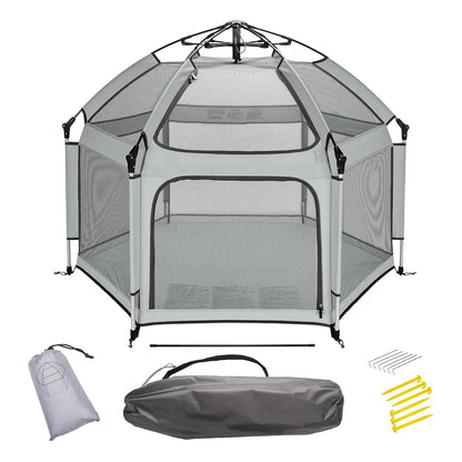 Tarc de Joaca pentru Bebelusi si Copii Elindor® Tip Cort, Spatiul Sigur de Joaca, Plasa de Protectie UV, Include Usa cu Fermoar, Materiale Eco-Friendly și Non-Toxice, Varsta 1-5 ani, 150 x 150 x 122 cm, Gri