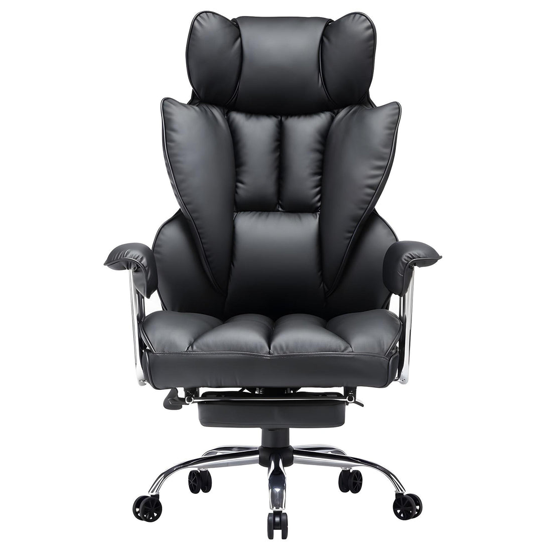 Scaun de Birou Elindor® Ergonomic, Design Contemporan, Scaun cu Spatar si Manere, din Piele PU cu Suport pentru Picioare si Lombar, cu Roti, 52 x 60 x 127 cm, Negru