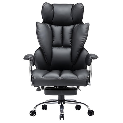 Scaun de Birou Elindor® Ergonomic, Design Contemporan, Scaun cu Spatar si Manere, din Piele PU cu Suport pentru Picioare si Lombar, cu Roti, 52 x 60 x 127 cm, Negru