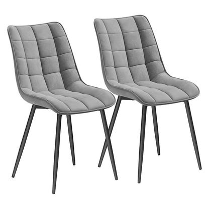 Set 2 Scaune Elindor® Ergonomice, Design Contemporan, Scaun cu Spatar si fara Manere, din Catifea cu Picioare Metalice Negre, Potrivite pentru Living, Bucatarie, Birou, Dormitor, Latime Sezut 46 cm, 85.5 x 45 x 42 cm, Gri Deschis