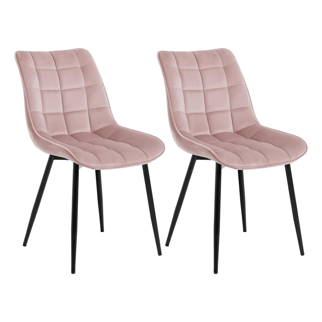 Set 2 Scaune Elindor® Ergonomice, Design Contemporan, Scaun cu Spatar si fara Manere, din Catifea cu Picioare Metalice Negre, Potrivite pentru Living, Bucatarie, Birou, Dormitor, Latime Sezut 46 cm, 85.5 x 45 x 42 cm, Roz