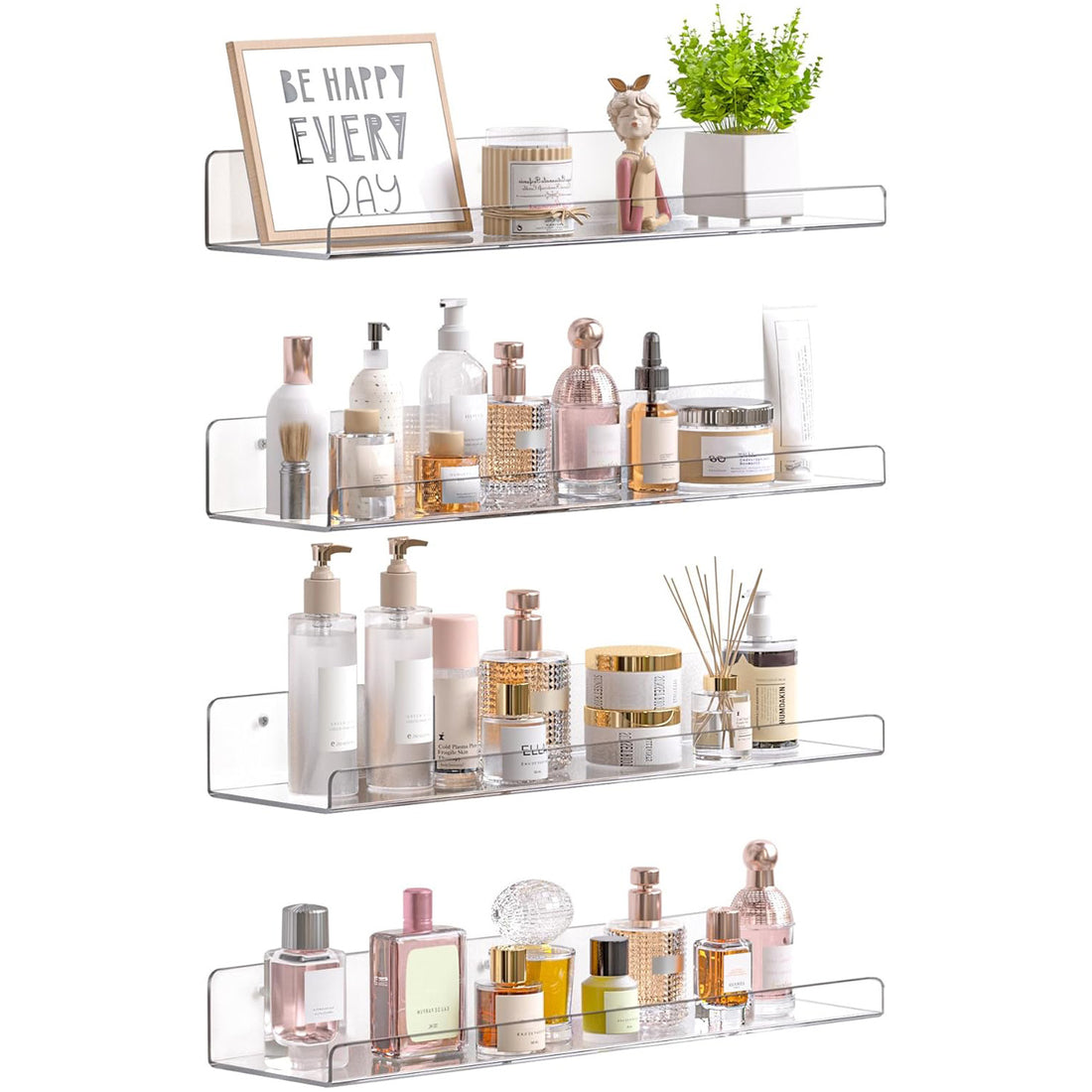 Set 4 Rafturi Elindor® Raft Suspendat de Depozitare, Mobila Bucatarie, Dormitor, Baie sau Birou, Etajera Practica cu Design Aerisit, Usor de Asamblat, Perfecta pentru Organizare Carti, Condimente, Decoratiuni, Polita Produse Diverse, 38 x 10 x 1.5 x 5 cm,