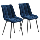 Set 2 Scaune Elindor® Ergonomice, Design Contemporan, Scaun cu Spatar si fara Manere, din Catifea cu Picioare Metalice Negre, Potrivite pentru Living, Bucatarie, Birou, Dormitor, Latime Sezut 46 cm, 85.5 x 45 x 42 cm, Albastru Marin