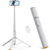 Trepied Foto Telescopic Profesional Elindor® Stativ Telefon 2-in1, cu Telecomanda Bluetooth si Functie Selfie Stick, Compatibil iPhone / Android, Tripod Universal, Suport Durabil si Usor, Unghi Ajustabil 180°, 32-159 cm, pentru Foto / Video, Alb