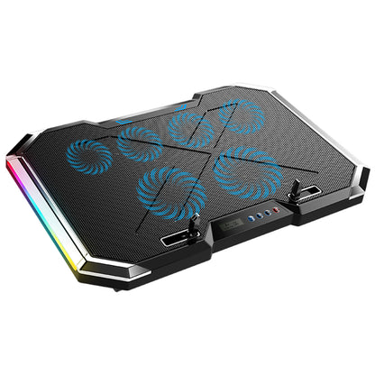 Cooler Laptop Gaming RGB Elindor® Suport cu Unghi Reglabil 7.5-17.5 cm, Dimensiuni Compatabile 15.6-17.3 Inch, 6 Ventilatoare Puternice si Silentioase 20dB cu 6x Viteza Ajustabila, 2 Porturi USB, pentru Birou, Calatorii, 41 x 27 x 3.4 cm, Negru