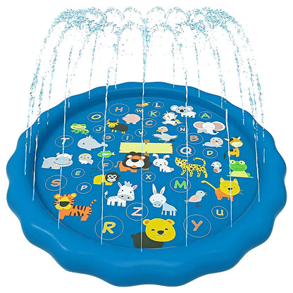 Piscina Gonflabila Elindor® 3-in1, cu Jeturi de Apa pentru Copii, Model Litere si Animale Salbatice, de Interior / Exterior, Distractie si Educatie, Jucarii Bebelusi si Copii, Instalare Rapida, Diametru 1 m, Bleumarin