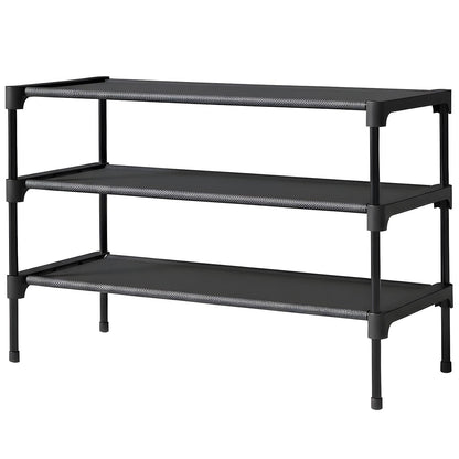 Organizator pentru Pantofi Elindor® Pantofar cu 3 Nivele Mari, Fara Gauri, Suport Metalic pentru Papuci, Dulap Hol, Dormitor, Economisire Spatiu, Depozitare Incaltaminte, 30 × 70 × 47 cm, Negru