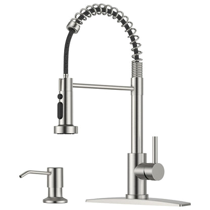 Baterie Chiuveta Bucatarie Argintie Elindor® Robinet de Apa Modern, cu Suport Incastrat pentru Sapun, Jet Reglabil, Cap Dus Extractabil cu Trei Functii, Monocomanda, pentru Bucatarie, Otel Inoxidabil, Finisaj Mat