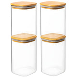 Set 4 Borcane din Sticla Elindor® cu Capac Ermetic din Bambus, Borcan 1100 ml Ideal pentru Miere, Dulceata, Condimente, Cafea, Zahari, Recipient Depozitare in Bucatarie, Transparent
