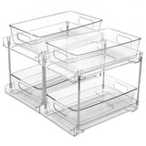 Set 2 Organizatoare Transparente Elindor® cu 2 Nivele, Recipient de Depozitare Multifunctional si Glisant, Organizator pentru Dulapul de sub Chiuveta din Baie si Bucatarie, 30 × 19 × 25.5 cm