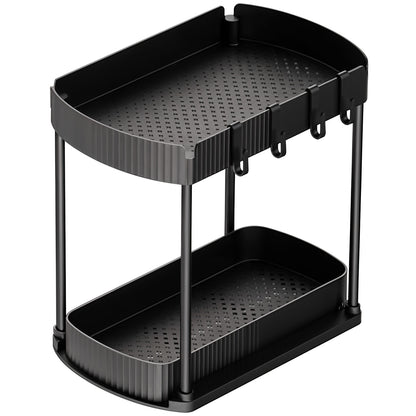 Organizator Elindor® cu 2 Nivele, Recipient de Depozitare Multifunctional si Glisant, Organizator pentru Dulapul de sub Chiuveta din Baie si Bucatarie, 20.3 x 38 x 32.5 cm, Negru