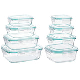 Set de 8 Caserole Elindor® din Sticla, Recipiente Ingrediente pentru Bucatarie, pentru Alimente Uscate, Recipient pentru Depozitare Cafea, Zahar, Paste, Cereale, Capac Etans, Potrivit pentru Congelator, Transparent