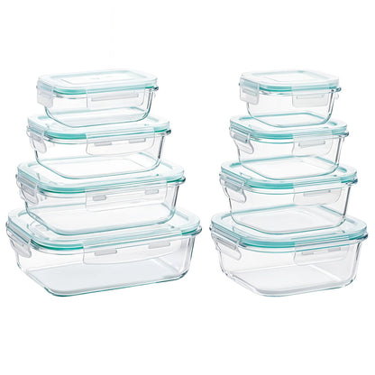 Set de 8 Caserole Elindor® din Sticla, Recipiente Ingrediente pentru Bucatarie, pentru Alimente Uscate, Recipient pentru Depozitare Cafea, Zahar, Paste, Cereale, Capac Etans, Potrivit pentru Congelator, Transparent