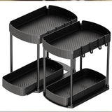 Set 2 Organizatoare Elindor® cu 2 Nivele, Recipient de Depozitare Multifunctional si Glisant, Organizator pentru Dulapul de sub Chiuveta din Baie si Bucatarie, 20.3 x 38 x 32.5 cm, Negru