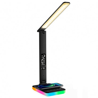 Lampa de Birou Elindor® Negara cu LED Integrat, Incarcare USB, cu Incarcare Rapida Telefon, 3 Moduri Lumina Camera Rece/Cald, Comanda prin Buton, Veioza Pliabila cu Brat Reglabil, Compacta si Portabila, pentru Birou, Dormitor, Hol, Living, 36.5 cm