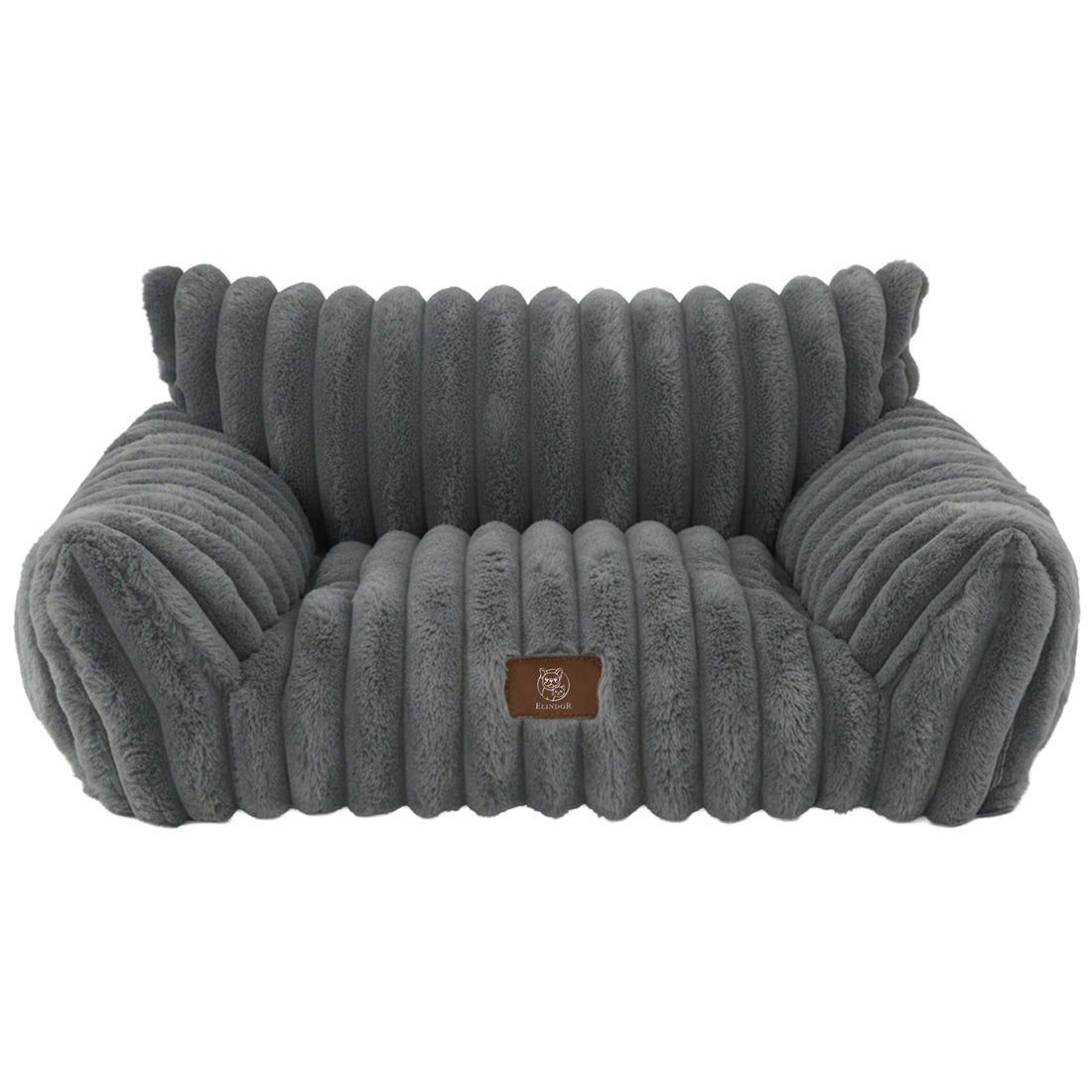 Pat Confortabil pentru Caini si Pisici Elindor® Tip Canapea, Culcus Moale Antiderapant, cu Husa Detasabila din Microfibra Lavabila la Masina, Potrivit pentru Caine si Pisica de Talie Mica, Ideal in Orice Anotimp, in Casa, 61 x 46 x 25 cm, Gri