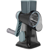 Rasnita Rotativa 3 in 1 Elindor® cu Maner, Razatoare Lame din Otel Inoxidabil, Tocator Legume, Cascaval, Razatoare Branza, Nuci, Morcovi, Varza, Ustensila de Bucatarie, Design Compact, Multifunctional, Gri