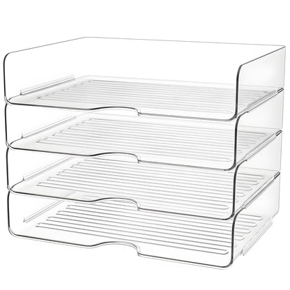 Set 4 Tavi de Depozitare Elindor® Cutii pentru Documente, Cutie cu 4 Compartimente Detasabile, Organizator de Birou, Potrivit si pentru Baie, Living, Bucatarie, pentru Creioane, Hartii, Rechizite, Pixuri, Suport Multufunctional, 33 x 25 x 27 cm, Transpare