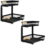 Organizator Multifunctional Elindor® pe 2 Nivele, 2x Sertar Glisant, Montat pe Blat sau in Dulap sub Chiuveta, Suport Metalic Organizare, pentru Bucatarie, Baie, Camara, Bar, Raft cu Sertare Depozitare Legume, Detergenti, Parfumuri, 40×30×43 cm, Negru