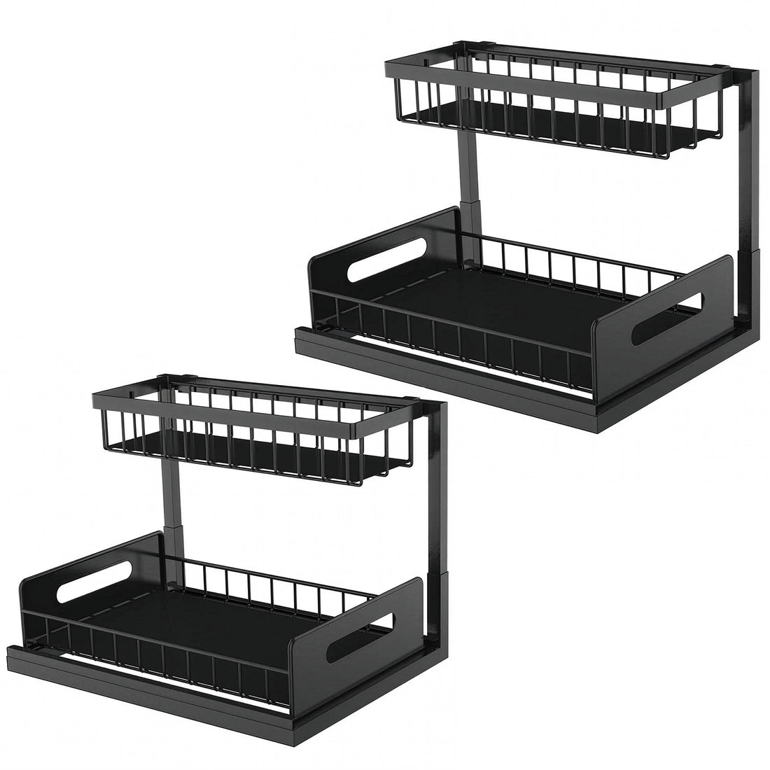 Organizator Multifunctional Elindor® 2 Nivele, pe Blat / in Dulap sub Chiuveta, Sertar Glisant, Suport Metalic Organizare, Ideal pentru Bucatarie, Baie, Camara, Bar, Raft cu Sertare Depozitare Legume, Fructe, Detergenti, Parfumuri, 36.2 x 27 x 28.5, Negru