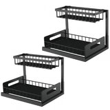 Organizator Multifunctional Elindor® 2 Nivele, pe Blat / in Dulap sub Chiuveta, Sertar Glisant, Suport Metalic Organizare, Ideal pentru Bucatarie, Baie, Camara, Bar, Raft cu Sertare Depozitare Legume, Fructe, Detergenti, Parfumuri, 36.2 x 27 x 28.5, Negru