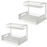 Organizator Multifunctional Elindor® 2 Nivele, pe Blat / in Dulap sub Chiuveta, Sertar Glisant, Suport Metalic Organizare, Ideal pentru Bucatarie, Baie, Camara, Bar, Raft cu Sertare Depozitare Legume, Fructe, Detergenti, Parfumuri, 36 x 27 x 28.5, Alb