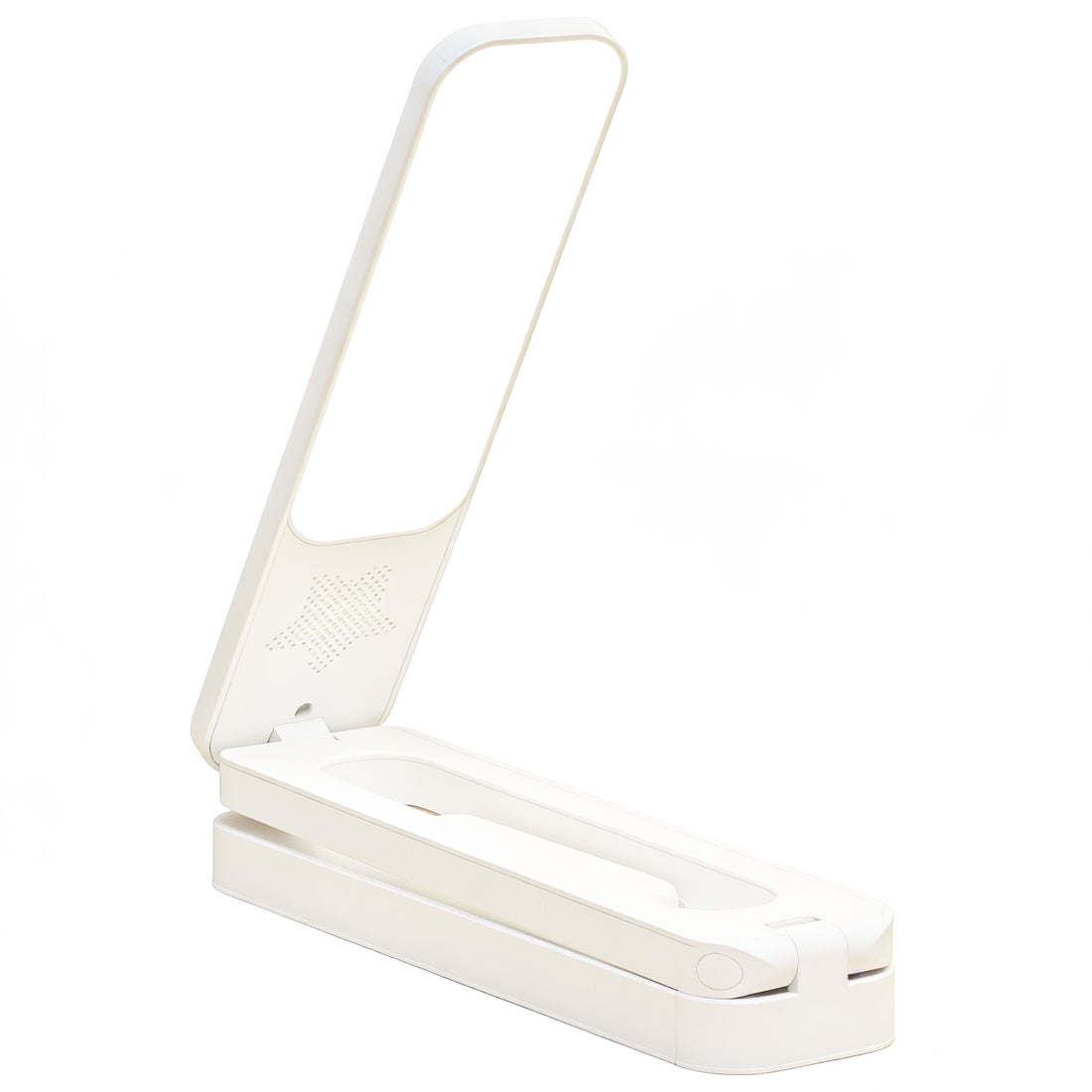 Lampa de Birou Elindor® Alba cu LED Integrat, Incarcare USB si cu Acumulator, 3 Moduri Lumina Camera Rece/Cald, Comanda prin Buton, Veioza Pliabila cu Brat Reglabil, Compacta si Portabila, pentru Birou, Dormitor, Hol, Living, 21 × 42 × 5 cm