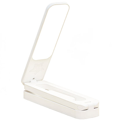 Lampa de Birou Elindor® Alba cu LED Integrat, Incarcare USB si cu Acumulator, 3 Moduri Lumina Camera Rece/Cald, Comanda prin Buton, Veioza Pliabila cu Brat Reglabil, Compacta si Portabila, pentru Birou, Dormitor, Hol, Living, 21 × 42 × 5 cm